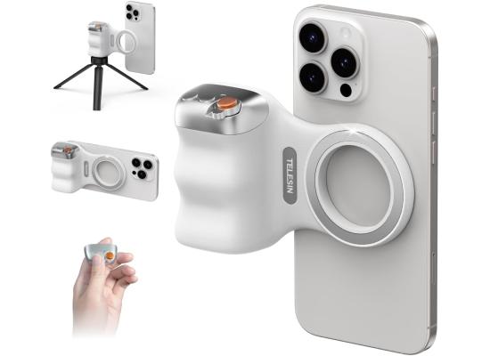 TELESIN Fun Shot Magnetic Phone Camera DSLR Style Shutter Grip for iPhone & Android with Detachable Wireless Shutter Button - 1/4" Screw - Comfort Ergonomic Camera Grip Handle Holder
